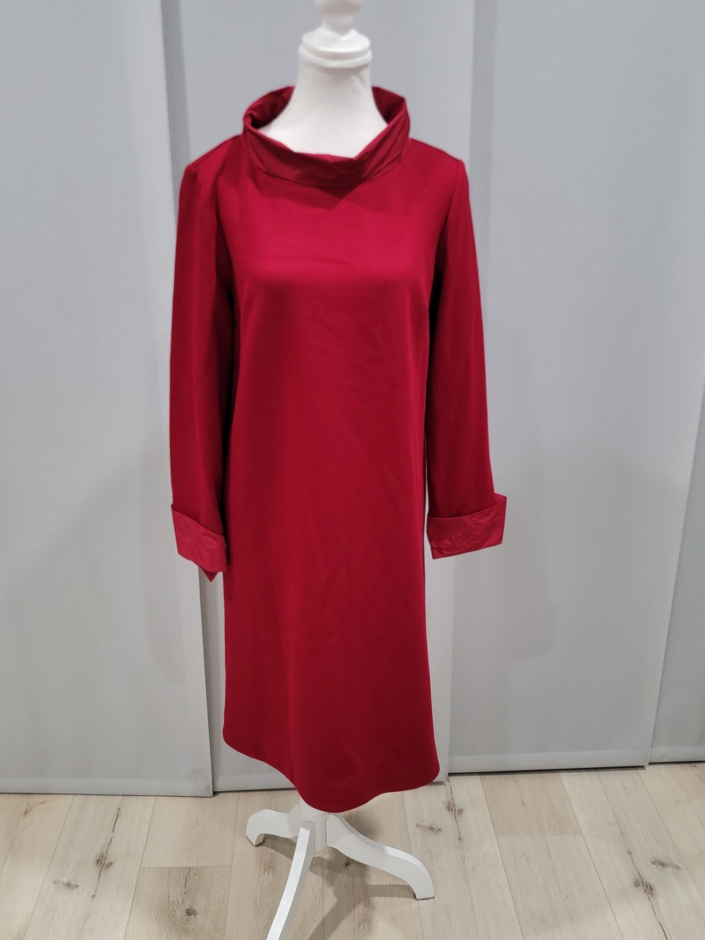 Joseph Ribkoff Crimson Midi Shift Dress with Cowl Neck
